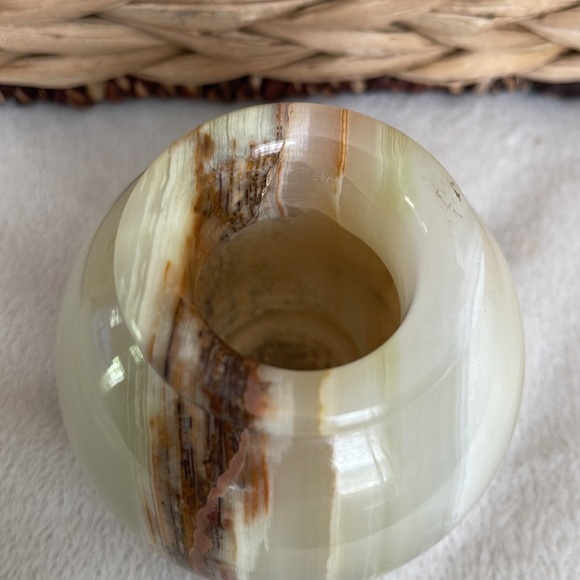 Natural Onyx Banded Green Brown Onyx Small Round Vase Home Decor - Picture 6 of 7